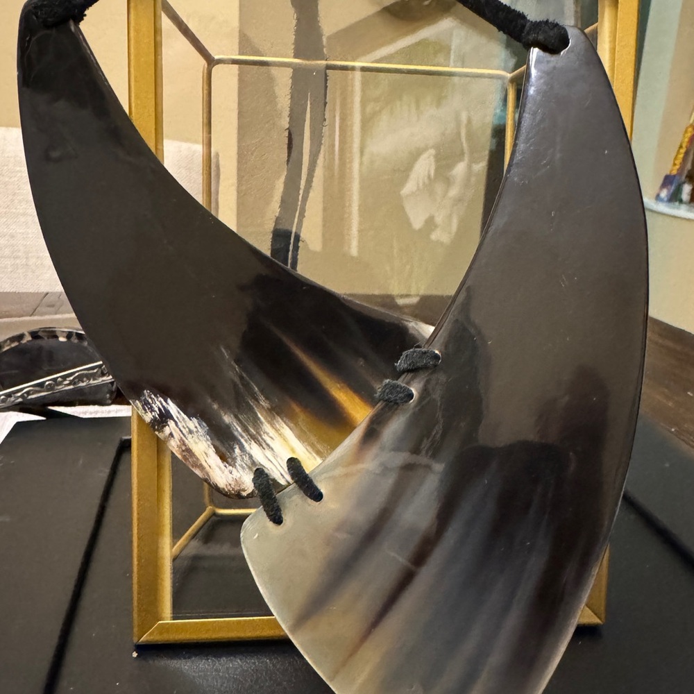 Black Leather and Brown Resin Statement Necklace